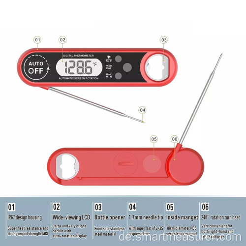 Wasserdichtes digitales Fleischthermometer mit superschneller Reaktion und eingebautem Flaschenöffner